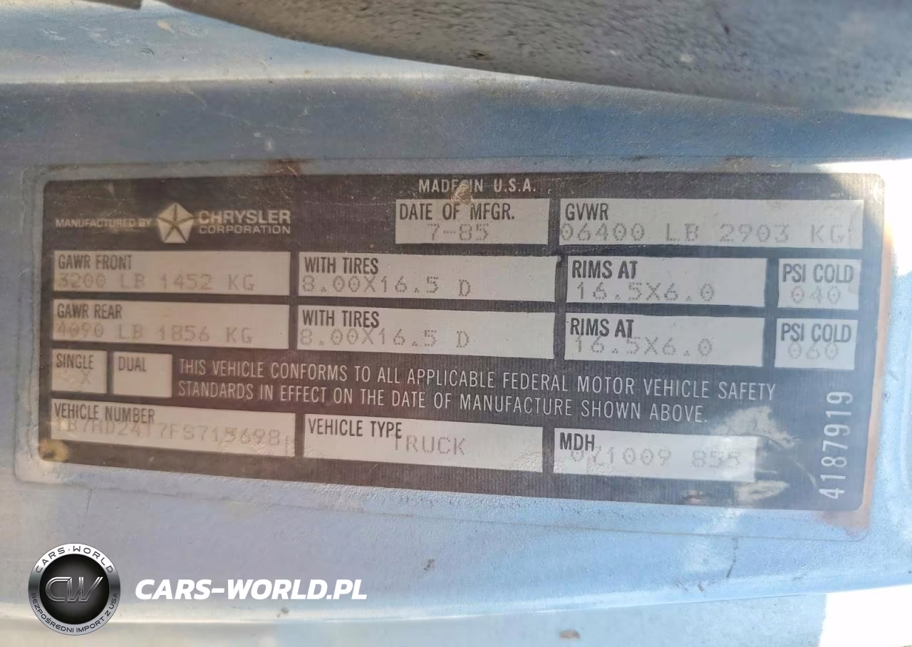 1985 Dodge D-Series D200 VIN:1B7HD24T7FS715698 - 12