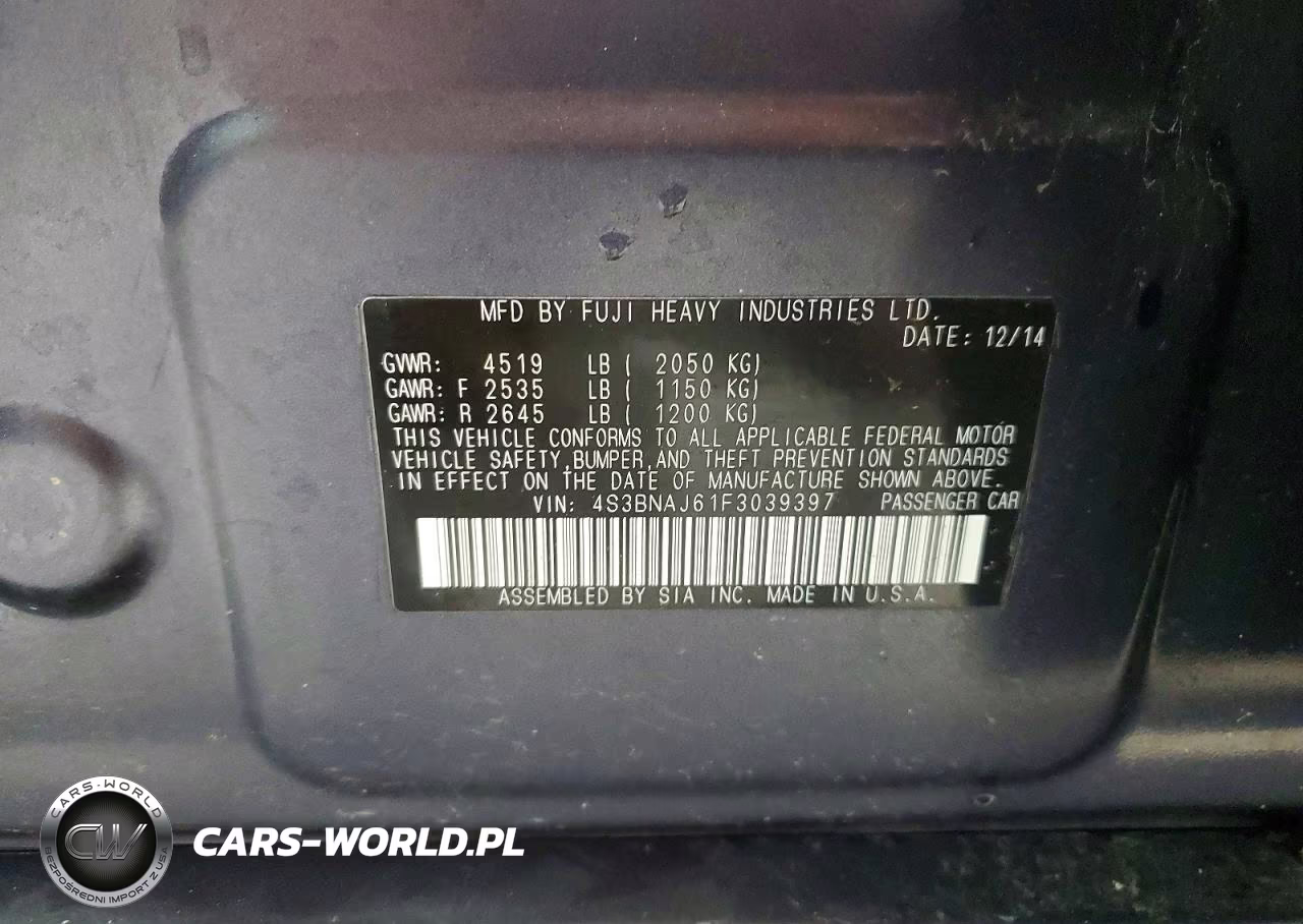 2015 Subaru Legacy 2.5I Limited VIN:4S3BNAJ61F3039397 - 12