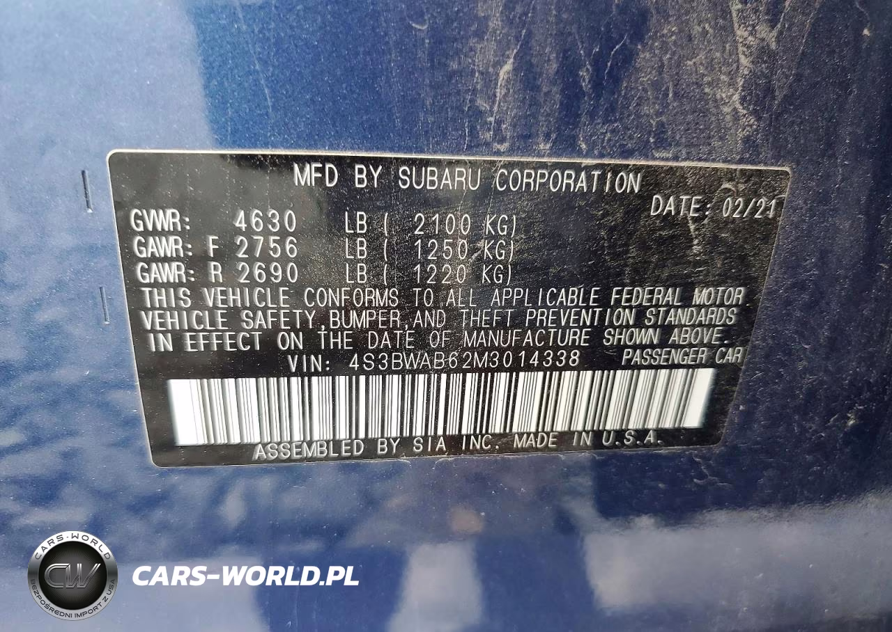2021 Subaru Legacy VIN:4S3BWAB62M3014338 - 12