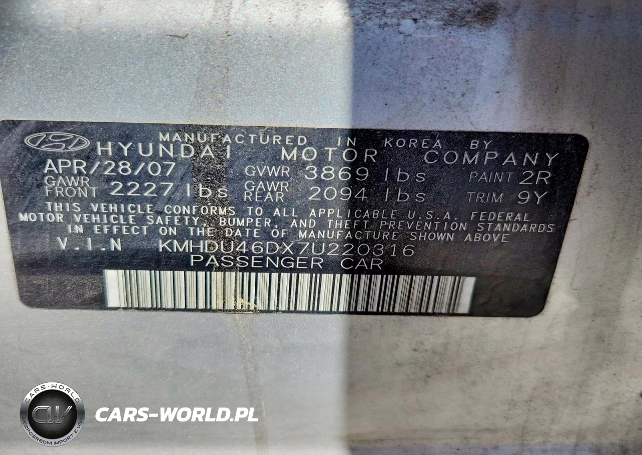 2007 Hyundai Elantra Gls VIN:KMHDU46DX7U220316 - 12