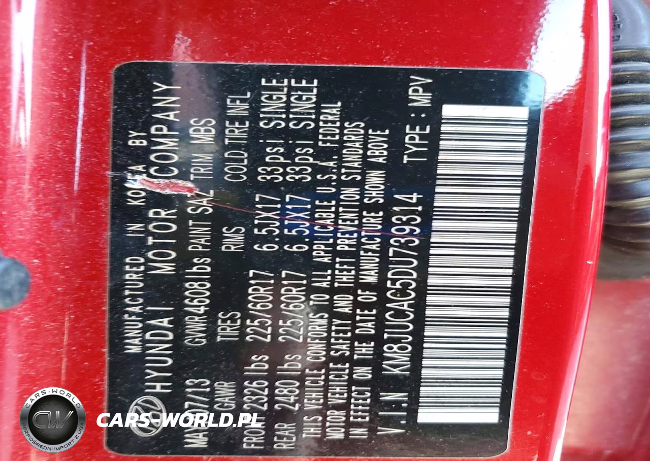 2013 Hyundai Tucson Gls VIN:KM8JUCAC5DU739314 - 13