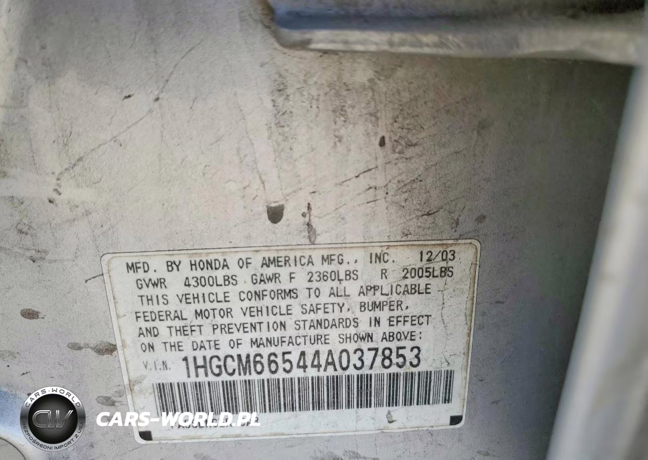 2004 Honda Accord Ex VIN:1HGCM66544A037853 - 13