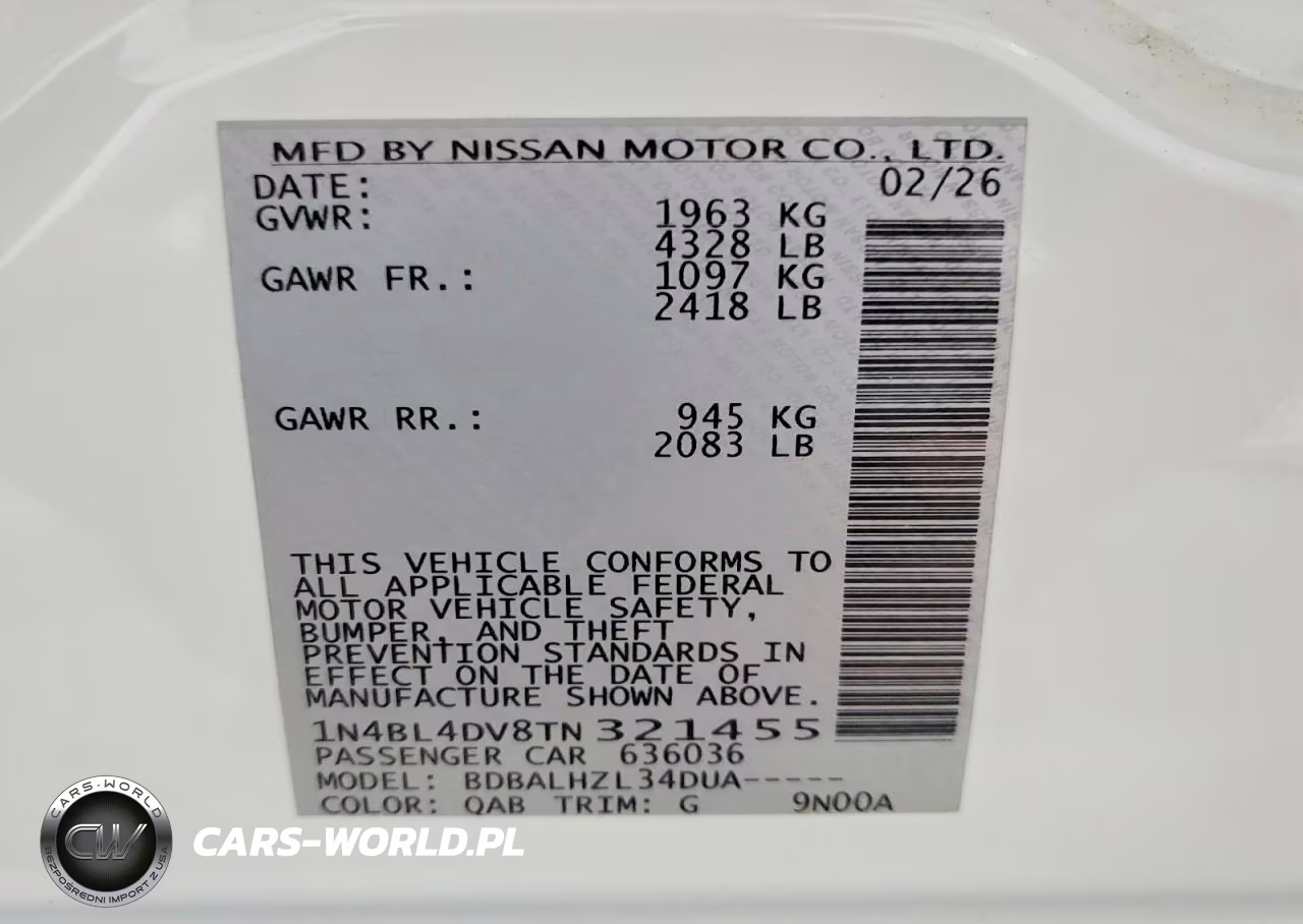 2026 Nissan Altima Sv VIN:1N4BL4DV8TN321455 - 12