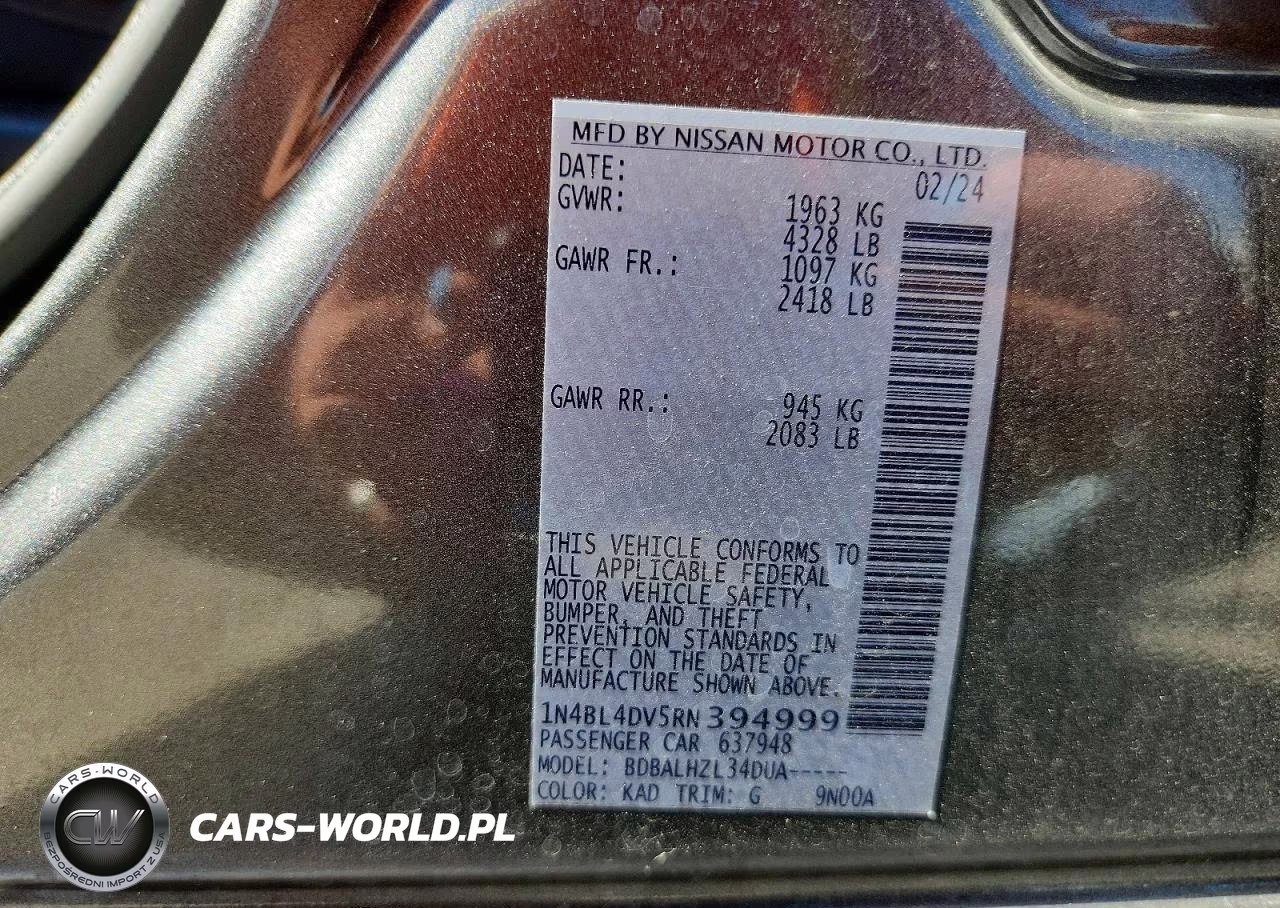 2024 Nissan Altima Sv VIN:1N4BL4DV5RN394999 - 12