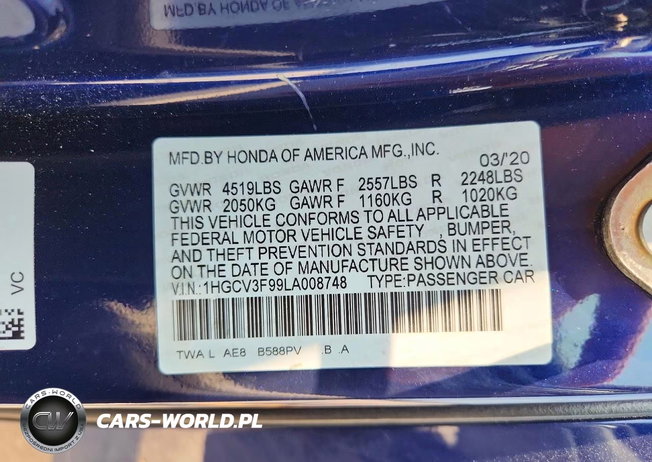 2020 Honda Accord Touring Hybrid VIN:1HGCV3F99LA008748 - 12