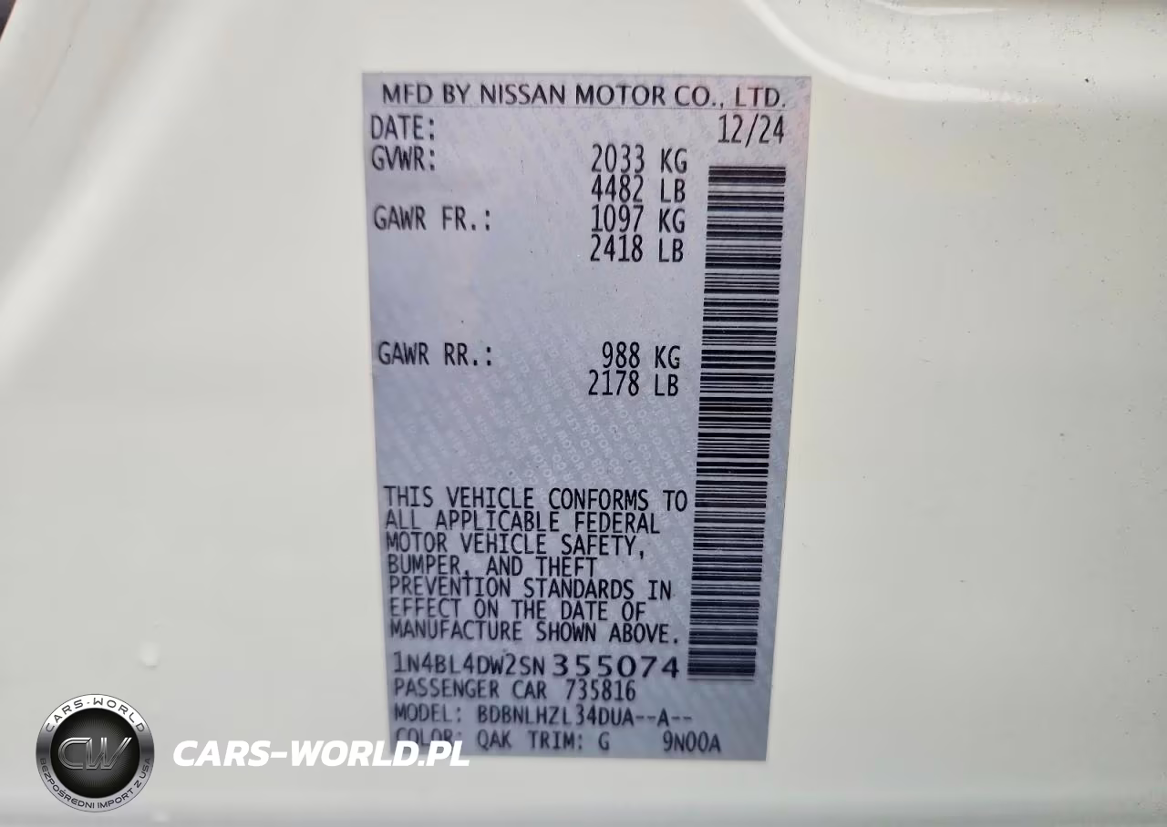 2025 Nissan Altima Sv VIN:1N4BL4DW2SN355074 - 13