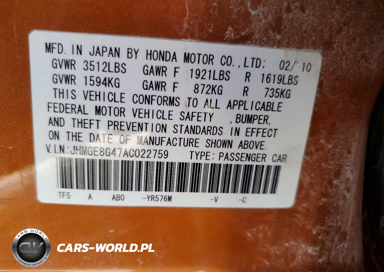 2010 Honda Fit Sport VIN:JHMGE8G47AC022759 - 13