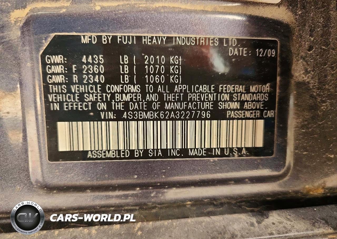 2010 Subaru Legacy 2.5I Limited VIN:4S3BMBK62A3227796 - 12