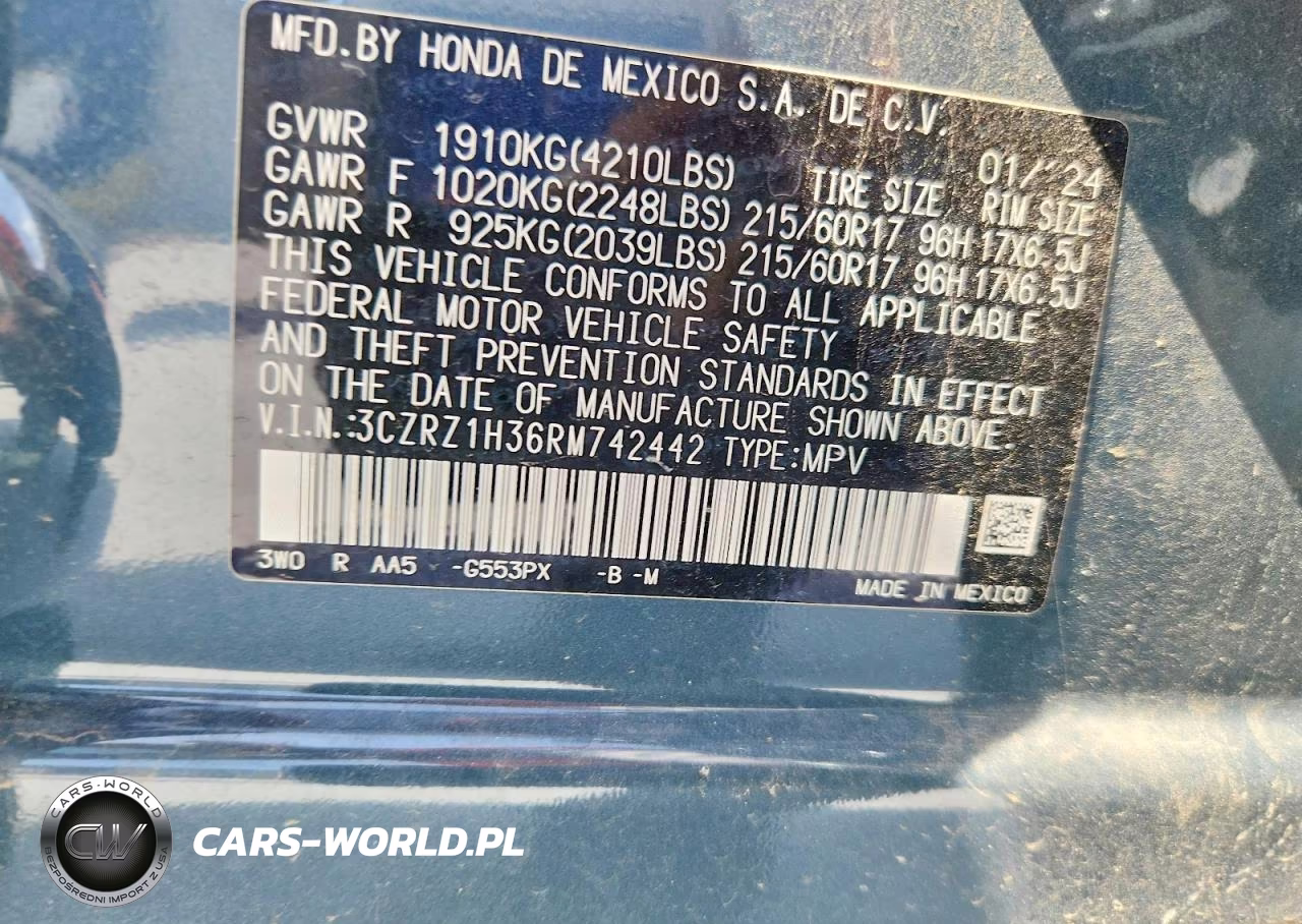 2024 Honda Hr-V Lx VIN:3CZRZ1H36RM742442 - 13