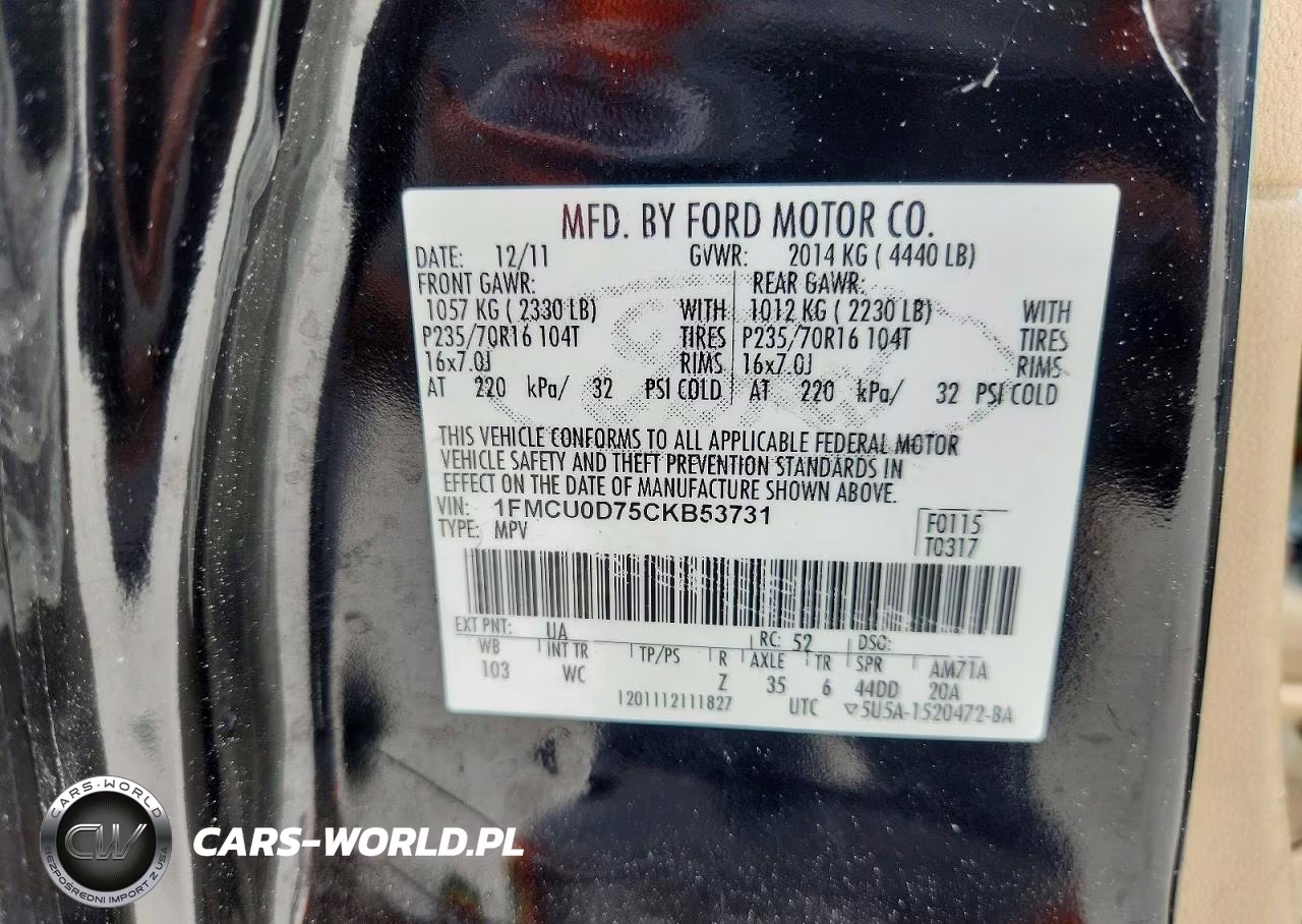 2012 Ford Escape Xlt VIN:1FMCU0D75CKB53731 - 13
