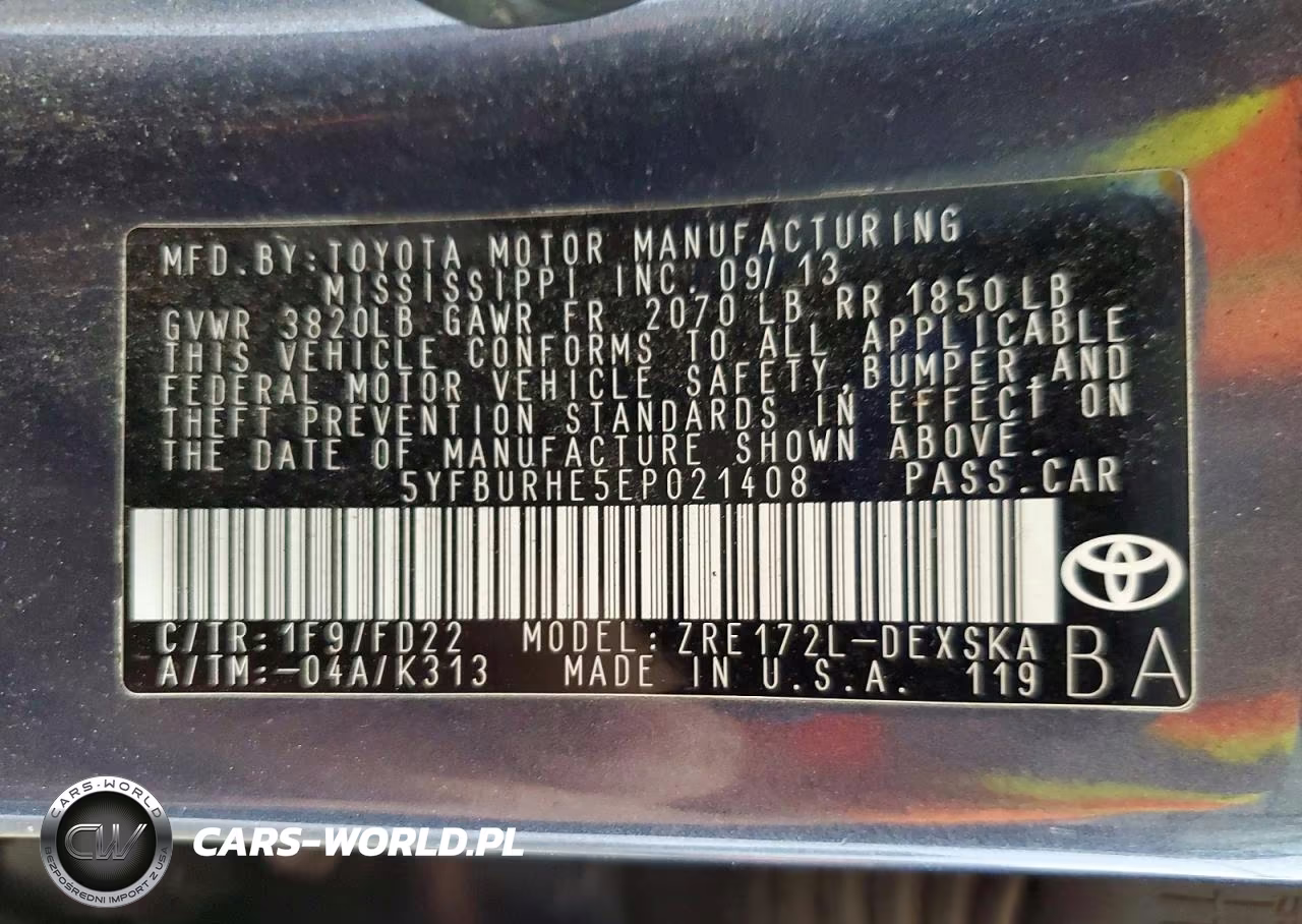 2014 Toyota Corolla S Plus VIN:5YFBURHE5EP021408 - 13