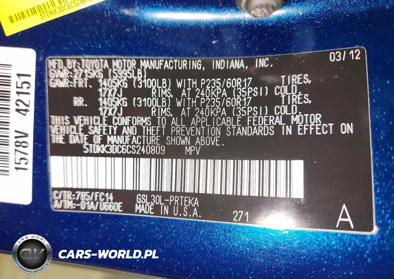 2012 Toyota Sienna Le VIN:5TDKK3DC6CS240809 - 13
