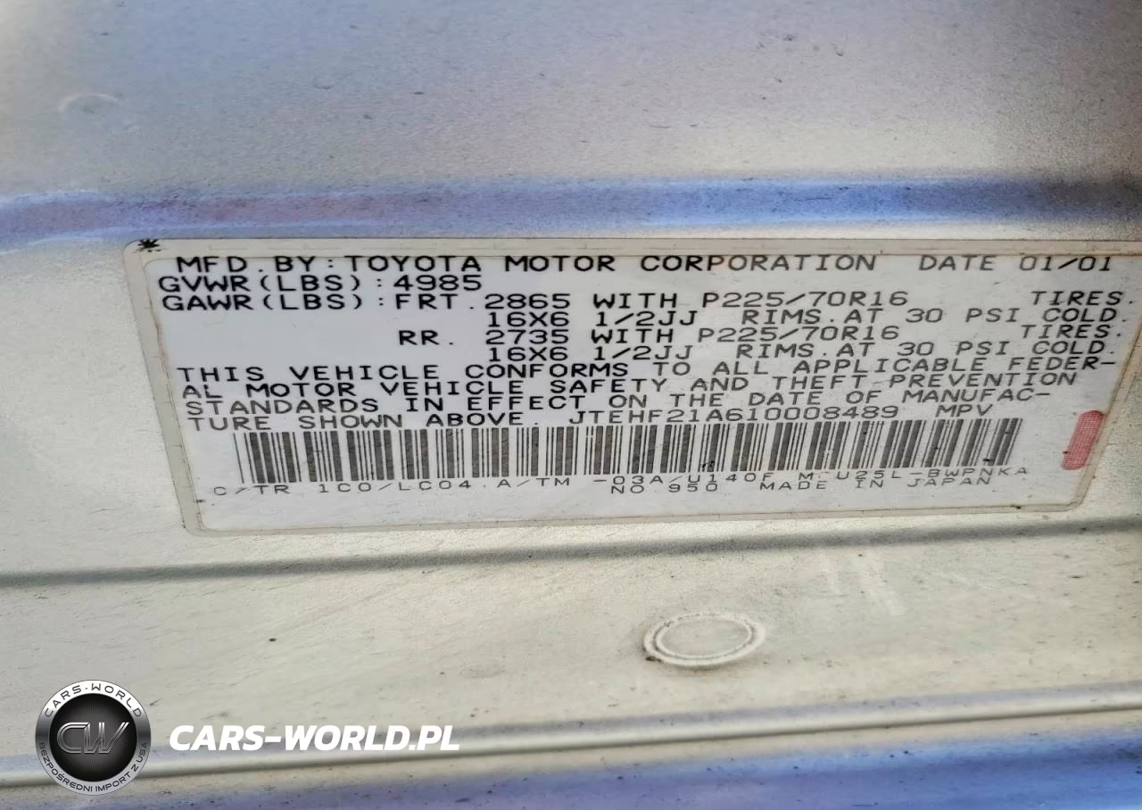 2001 Toyota Highlander Base VIN:JTEHF21A610008489 - 13