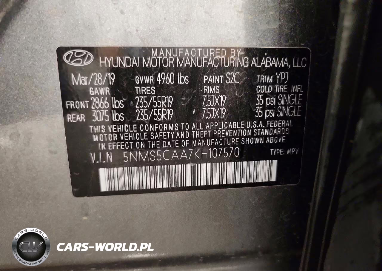 2019 Hyundai Santa Fe Limited 2.0T VIN:5NMS5CAA7KH107570 - 13