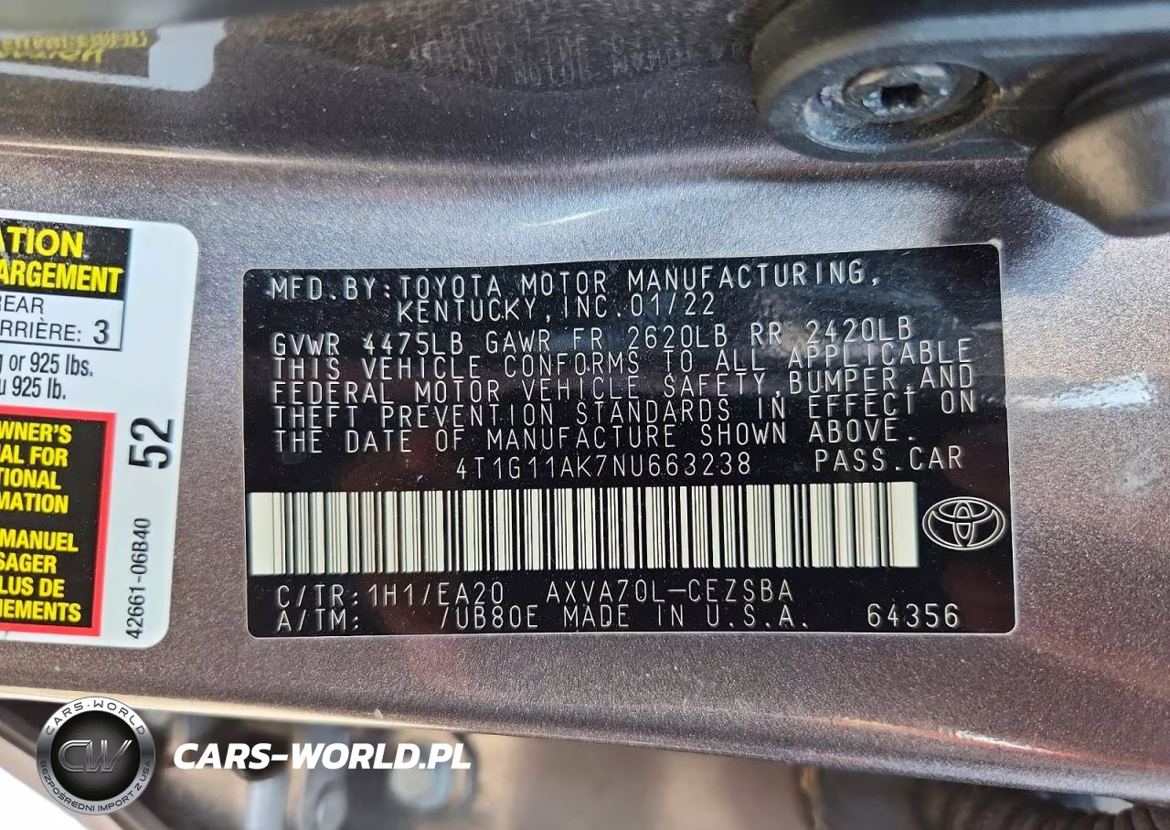 2022 Toyota Camry Se VIN:4T1G11AK7NU663238 - 12