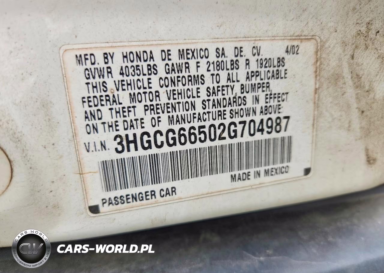 2002 Honda Accord Lx VIN:3HGCG66502G704987 - 13