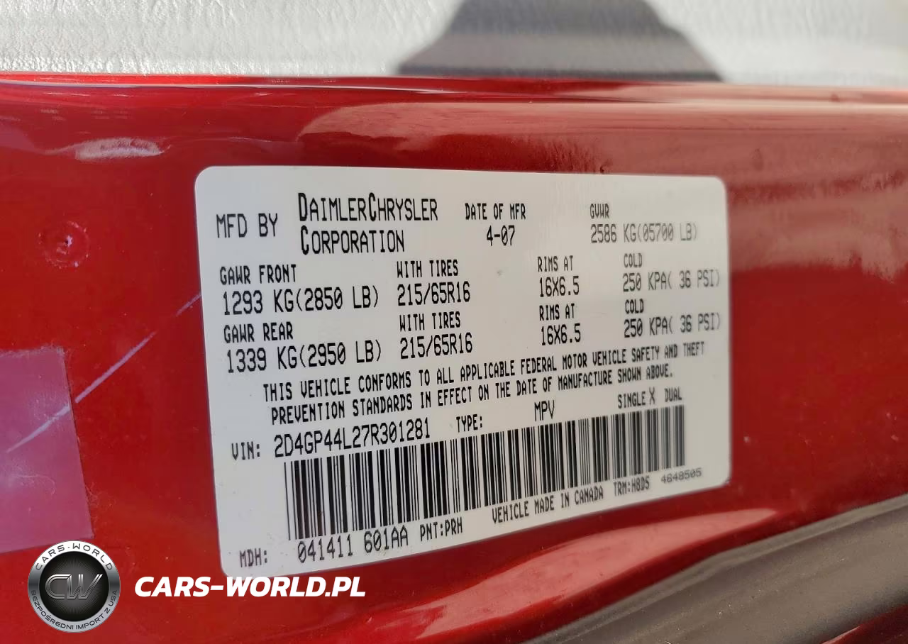 2007 Dodge Grand Caravan Sxt VIN:2D4GP44L27R301281 - 12
