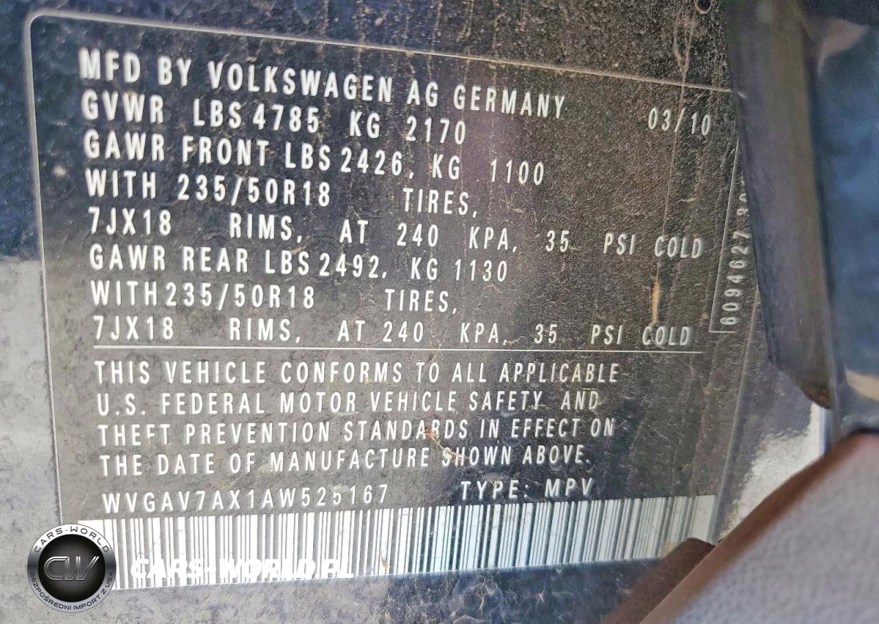 2010 Volkswagen Tiguan S VIN:WVGAV7AX1AW525167 - 13