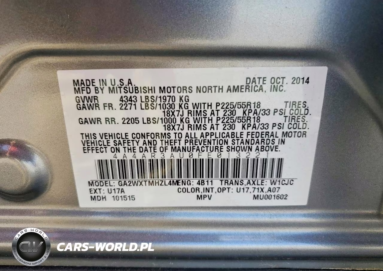 2015 Mitsubishi Outlander Sport Es VIN:4A4AR3AU0FE013221 - 13