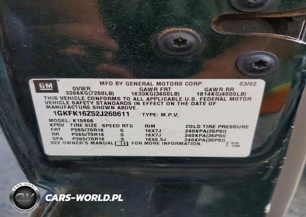 2002 GMC Yukon Xl K1500 VIN:1GKFK16Z52J268611 - 13