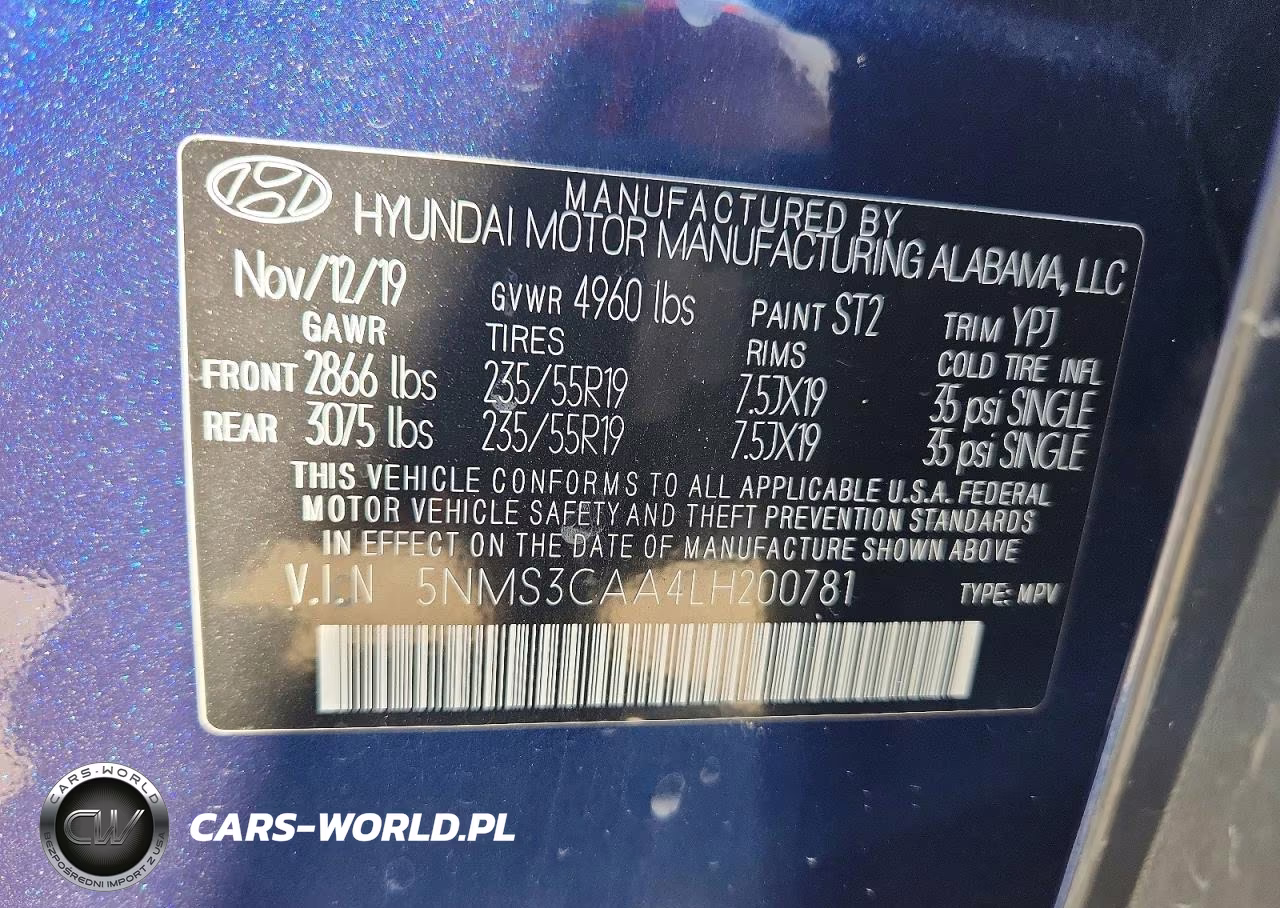 2020 Hyundai Santa Fe Sel 2.0T VIN:5NMS3CAA4LH200781 - 13