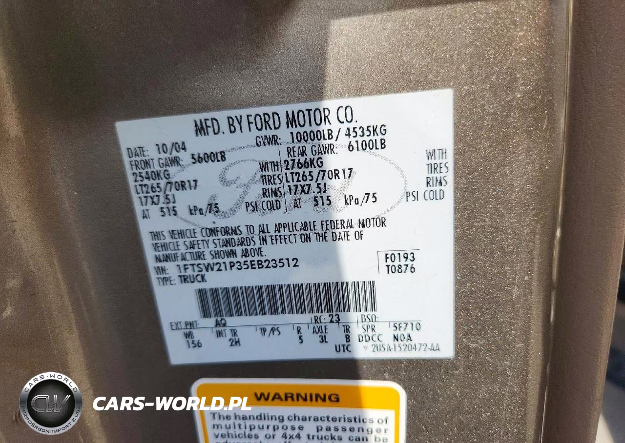2005 Ford F250 Super Duty VIN:1FTSW21P35EB23512 - 12