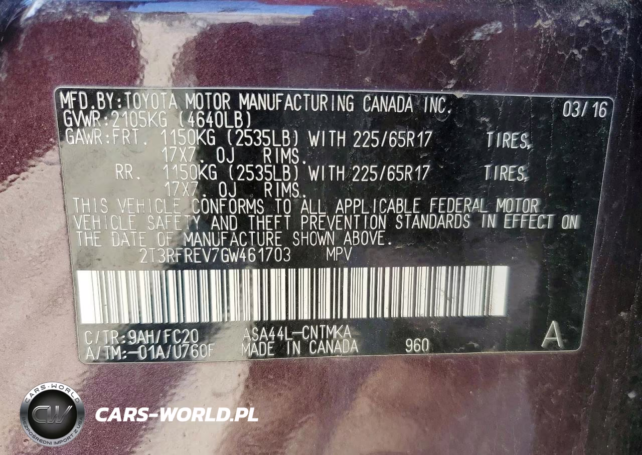 2016 Toyota Rav4 Xle VIN:2T3RFREV7GW461703 - 14