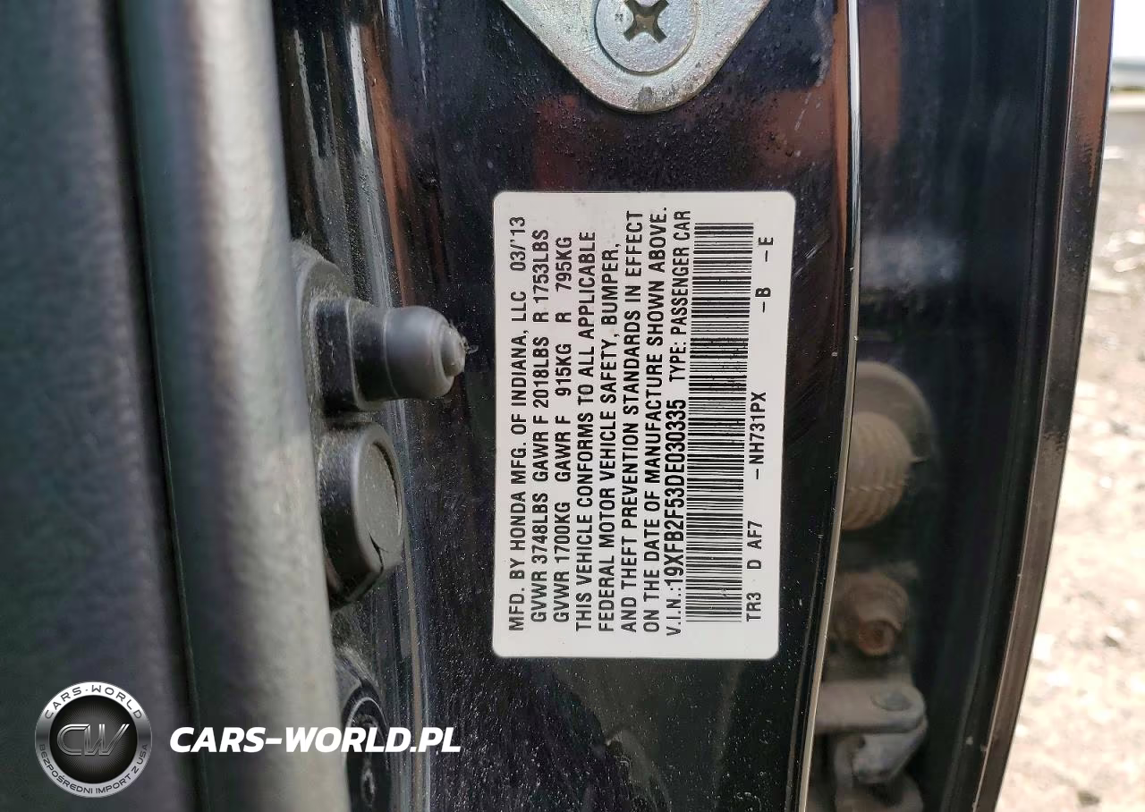 2013 Honda Civic Lx VIN:19XFB2F53DE030335 - 12