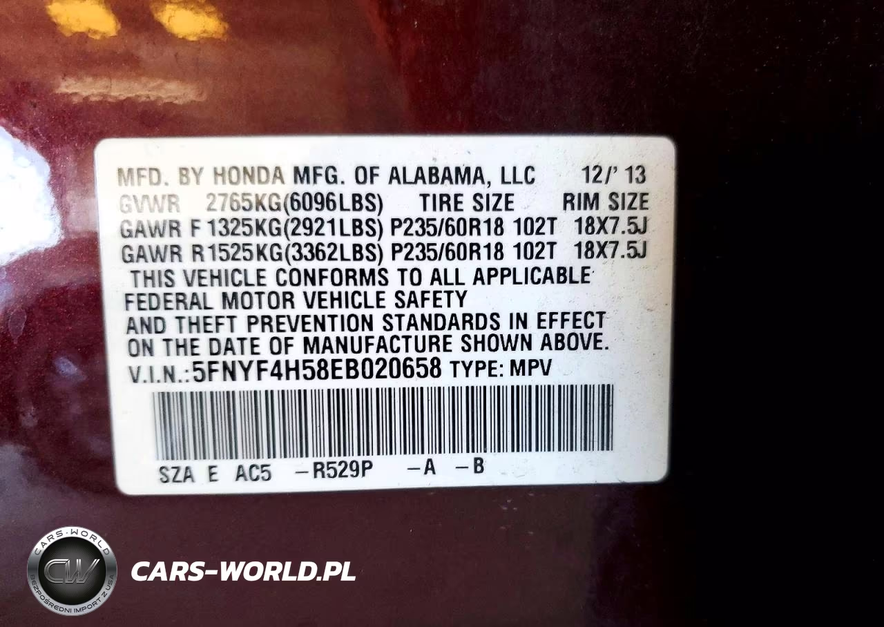 2014 Honda Pilot Exl VIN:5FNYF4H58EB020658 - 13