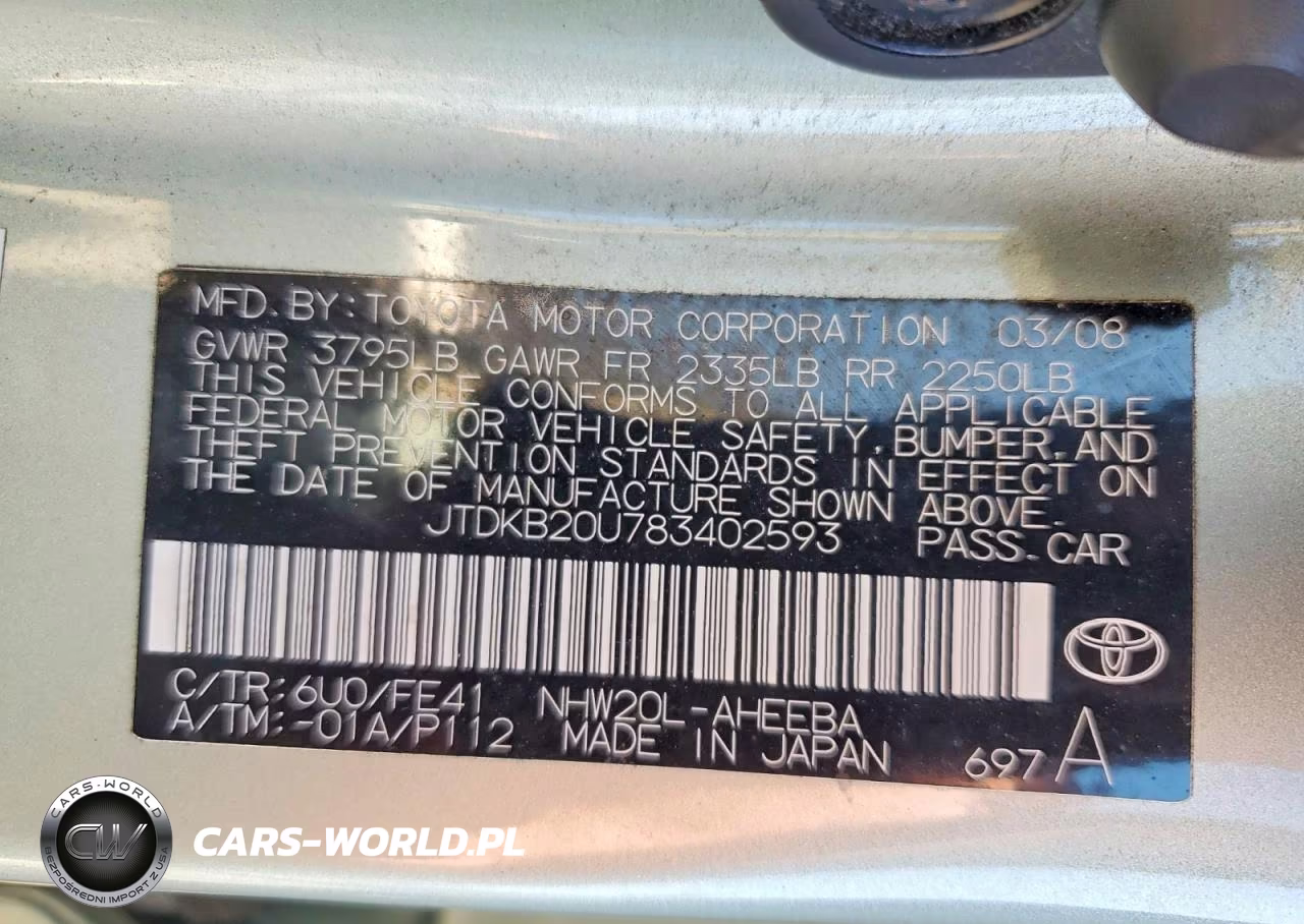 2008 Toyota Prius Base VIN:JTDKB20U783402593 - 12