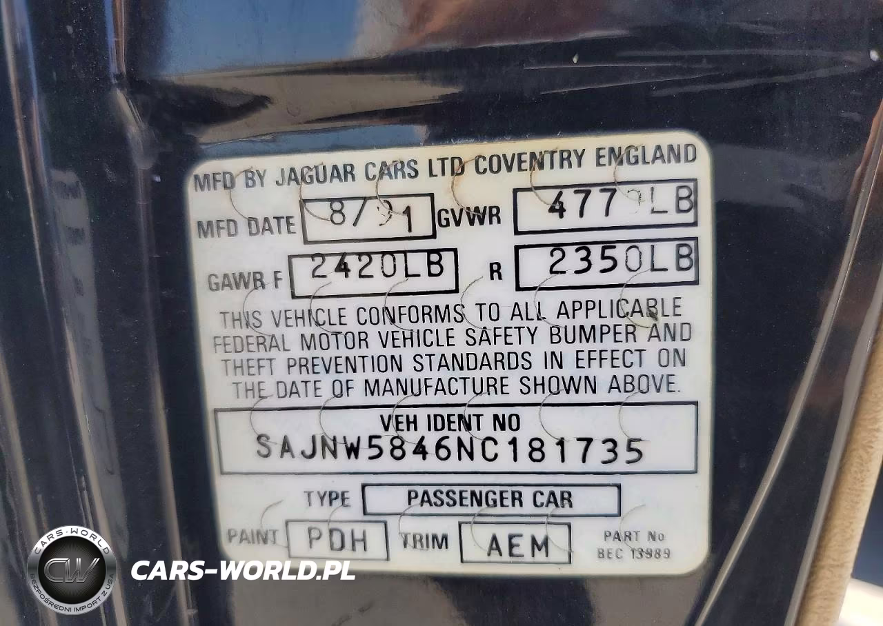 1992 Jaguar Xjs VIN:SAJNW5846NC181735 - 12