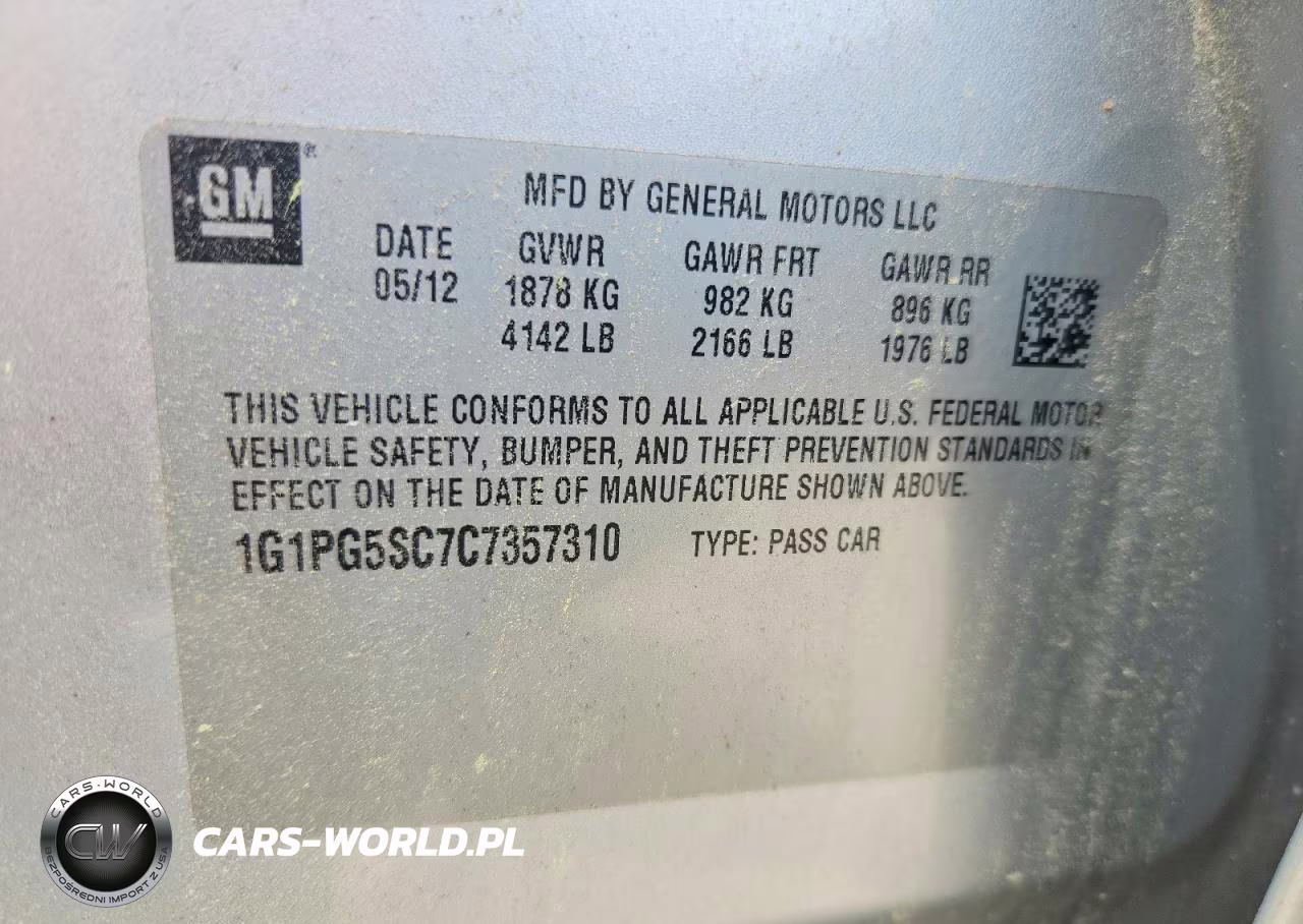 2012 Chevrolet Cruze Lt VIN:1G1PG5SC7C7357310 - 12