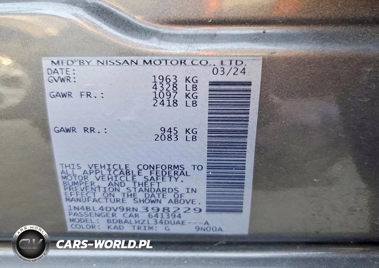 2024 Nissan Altima Sv VIN:1N4BL4DV9RN398229 - 13