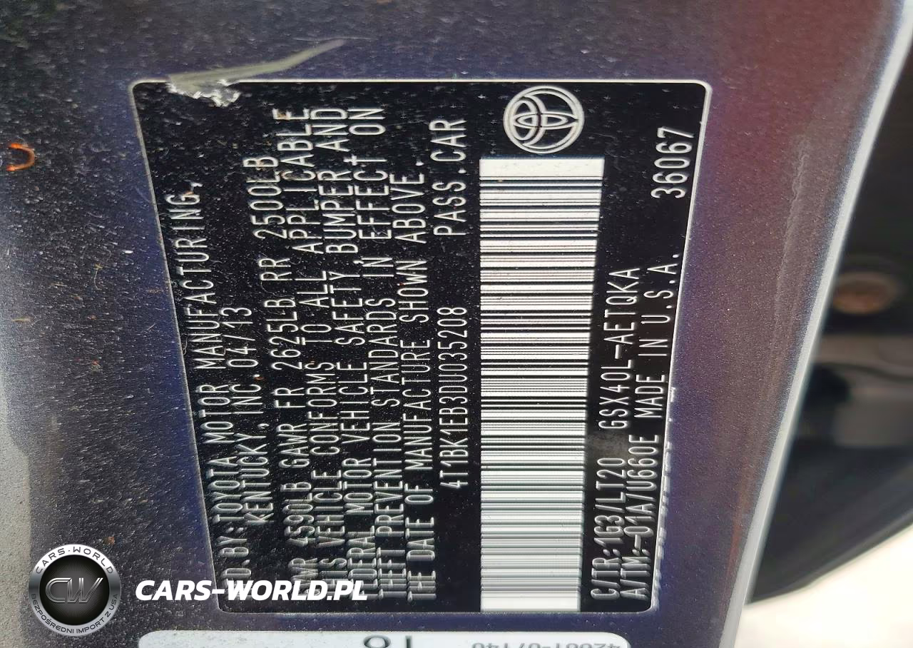 2013 Toyota Avalon Xle Touring VIN:4T1BK1EB3DU035208 - 12