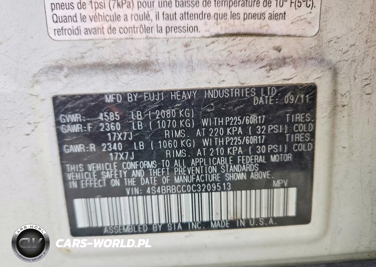 2012 Subaru Outback 2.5I Premium VIN:4S4BRBCC0C3209513 - 12