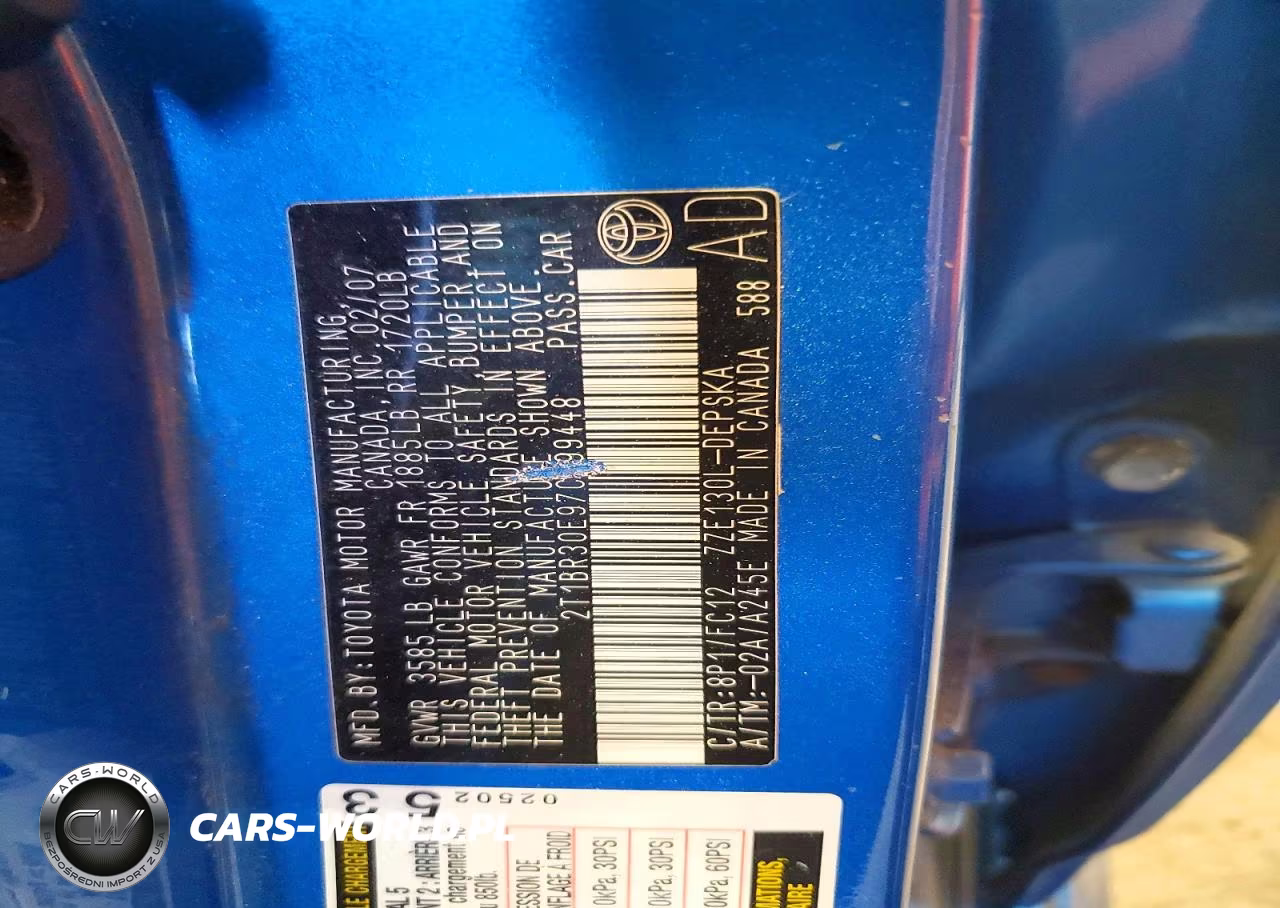 2007 Toyota Corolla S VIN:2T1BR30E97C799448 - 12