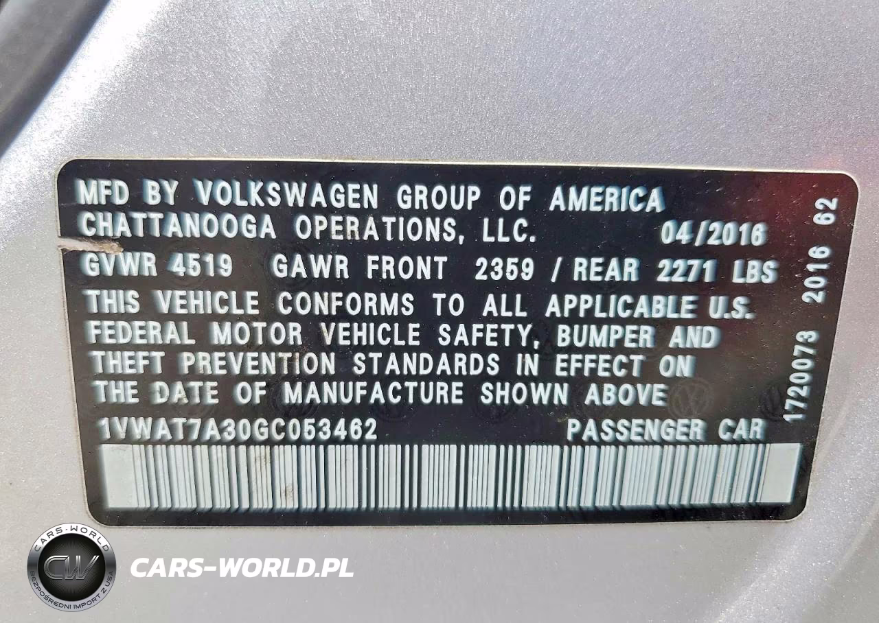 2016 Volkswagen Passat S VIN:1VWAT7A30GC053462 - 13