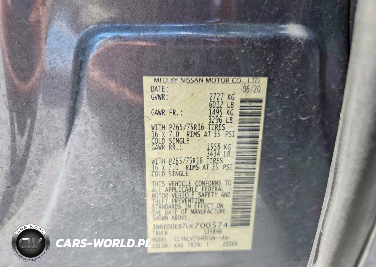 2020 Nissan Frontier Pro-4X VIN:1N6ED0EB7LN700574 - 12