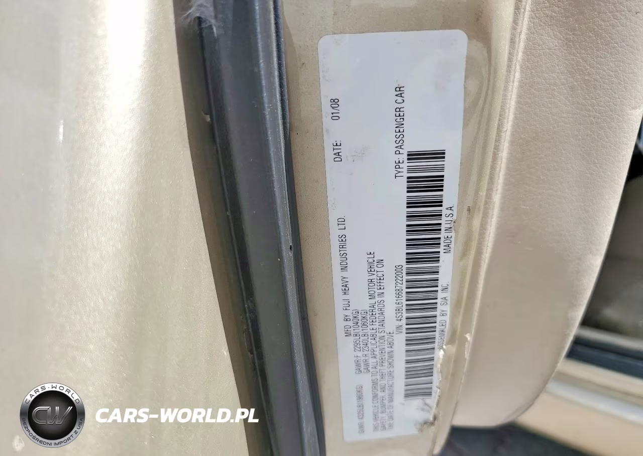 2008 Subaru Legacy 2.5I VIN:4S3BL616687222003 - 12