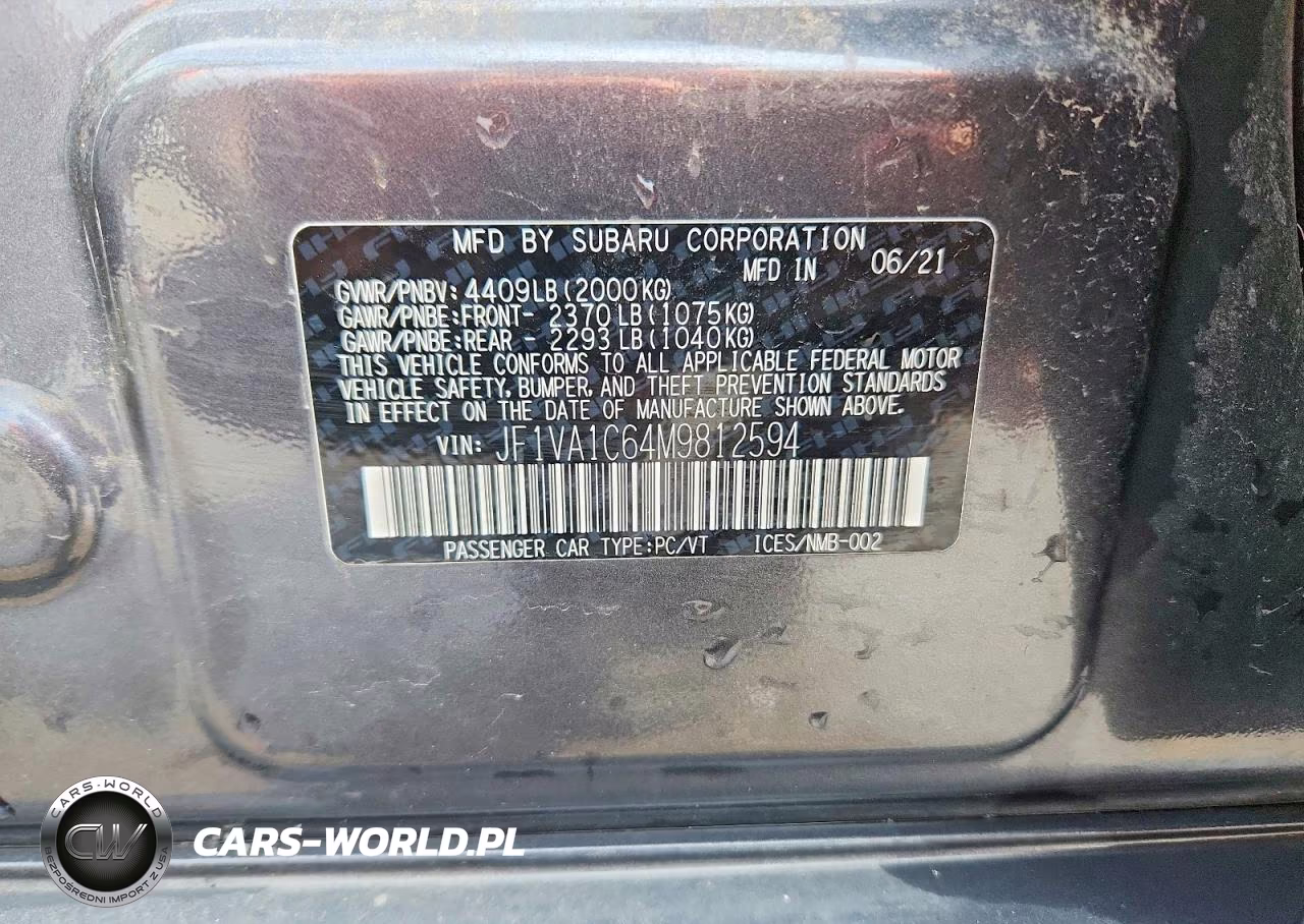 2021 Subaru Wrx Premium VIN:JF1VA1C64M9812594 - 12