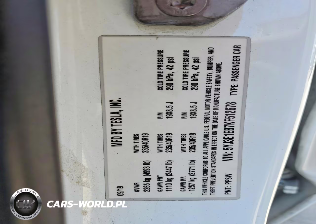 2019 Tesla Model 3 VIN:5YJ3E1EB7KF512678 - 12