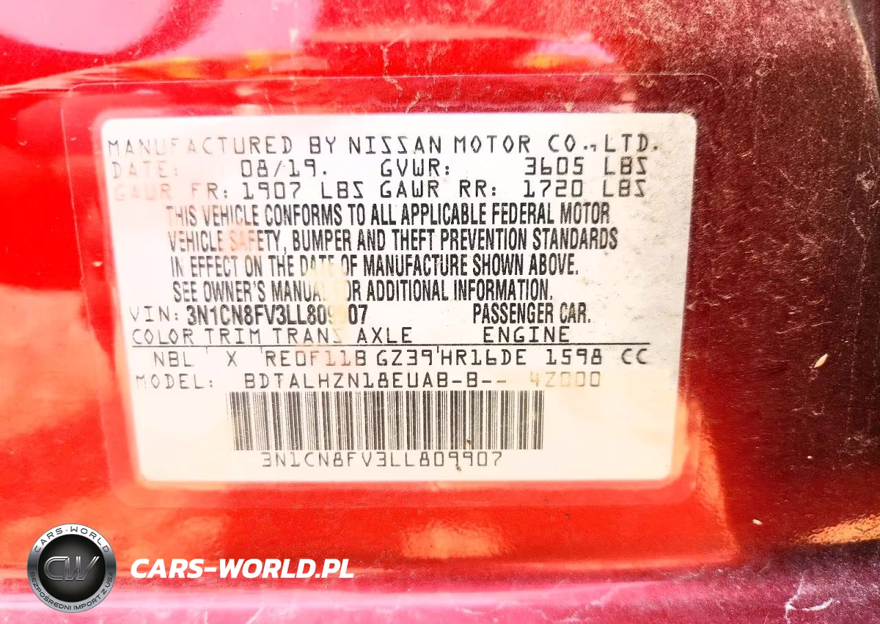 2020 NISSAN VERSA SR XTRONIC CVT VIN:3N1CN8FV3LL809907 - 13