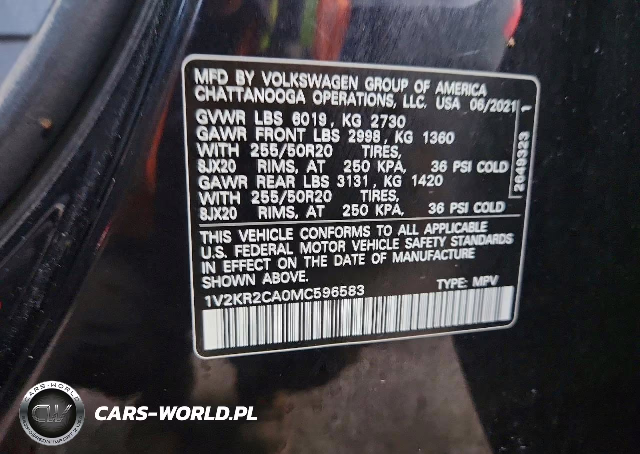 2021 Volkswagen Atlas Se VIN:1V2KR2CA0MC596583 - 14