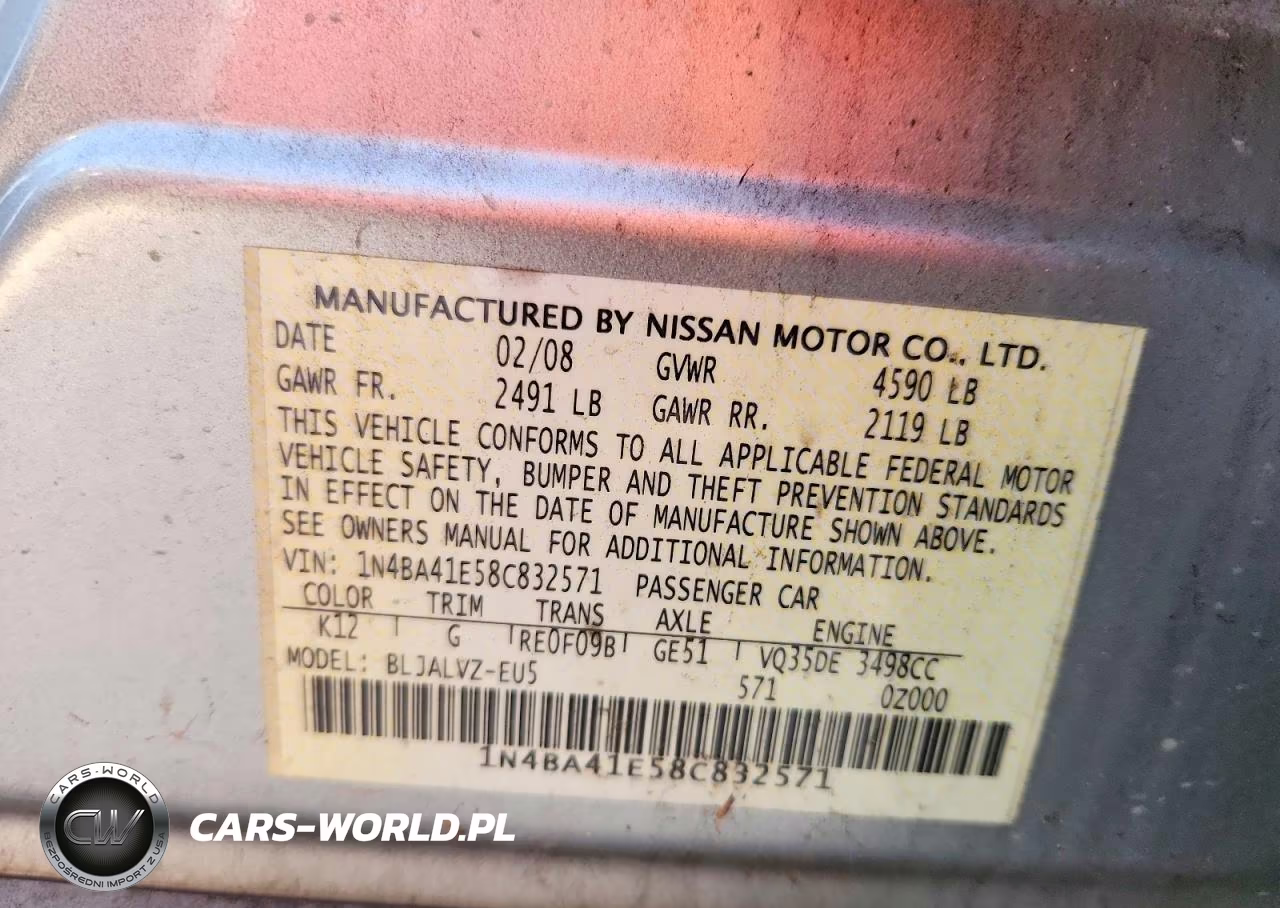 2008 Nissan Maxima VIN:1N4BA41E58C832571 - 12