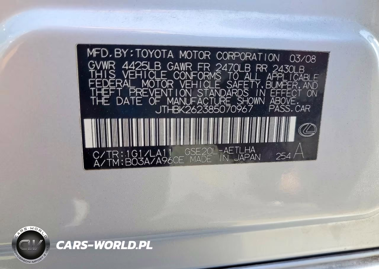 2008 Lexus Is 250 Base VIN:JTHBK262385070967 - 13