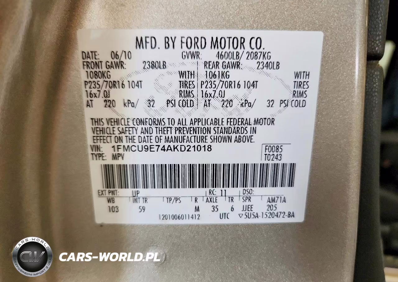 2010 Ford Escape VIN:1FMCU9E74AKD21018 - 13