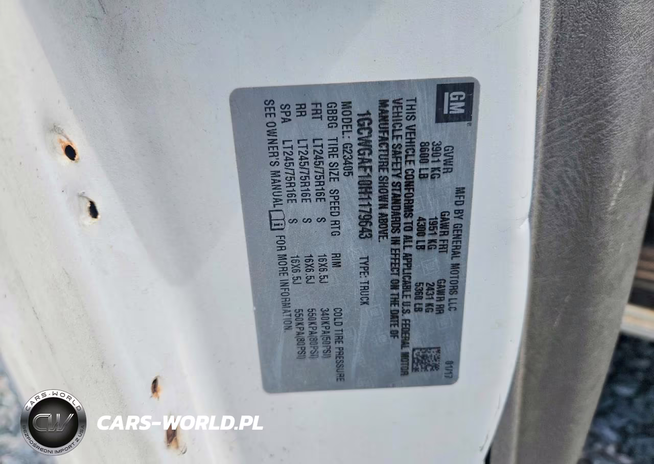 2017 Chevrolet Express G2500 Delivery Van VIN:1GCWGAF10H1179643 - 13