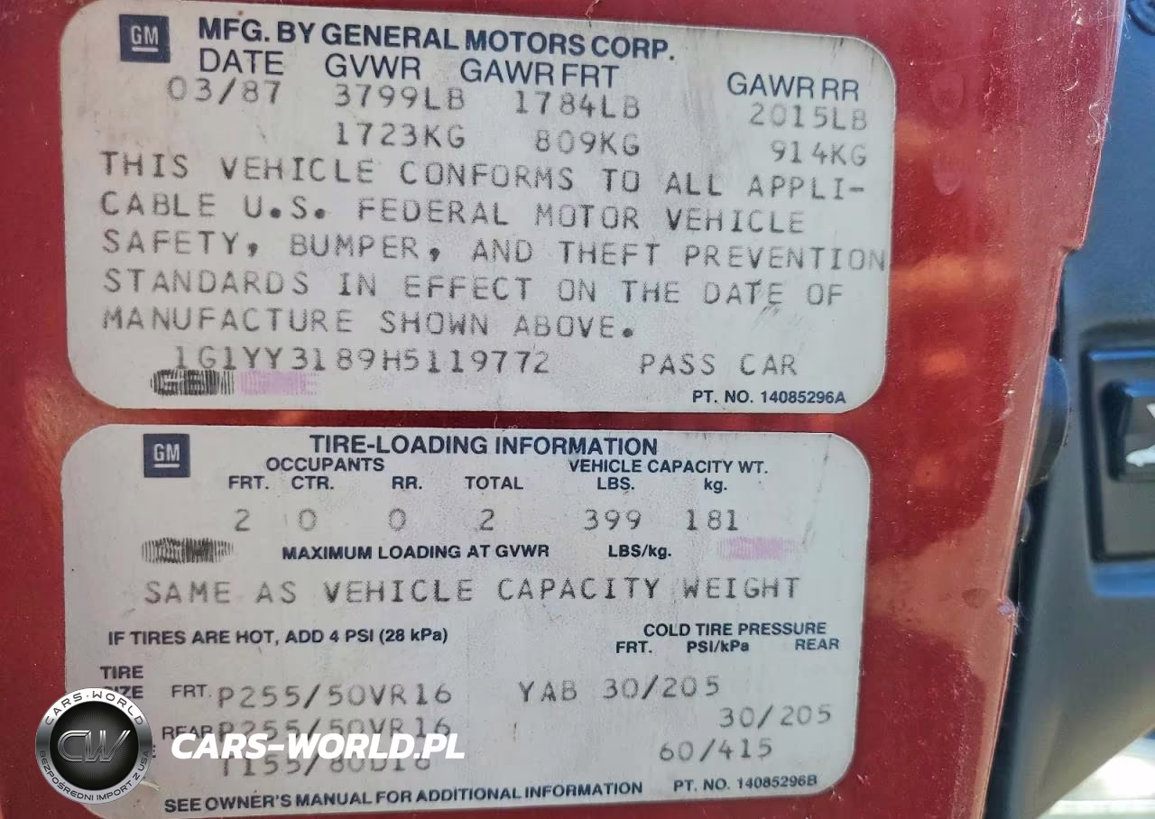 1987 Chevrolet Corvette VIN:1G1YY3189H5119772 - 12