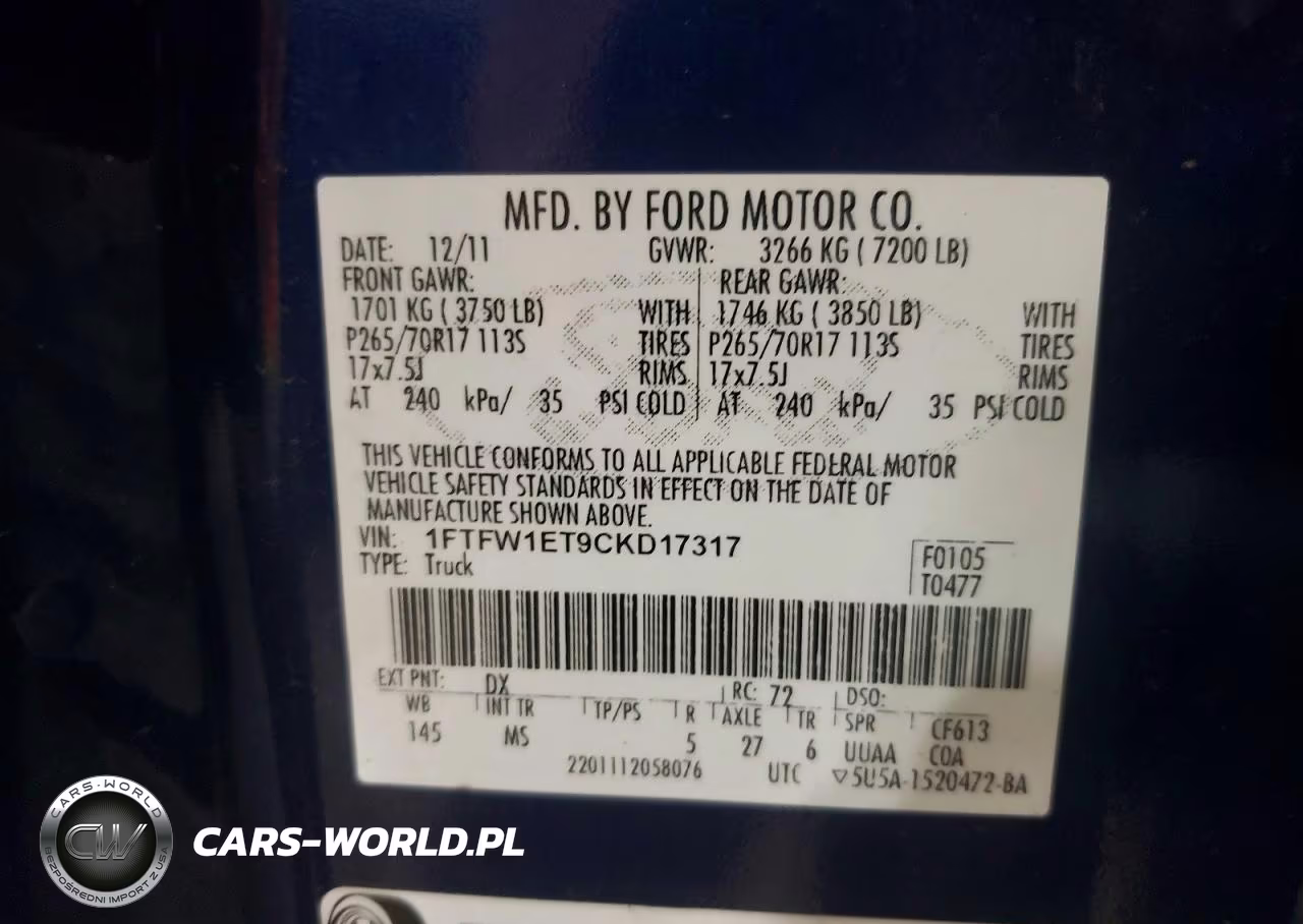 2012 Ford F150 Supercrew VIN:1FTFW1ET9CKD17317 - 12