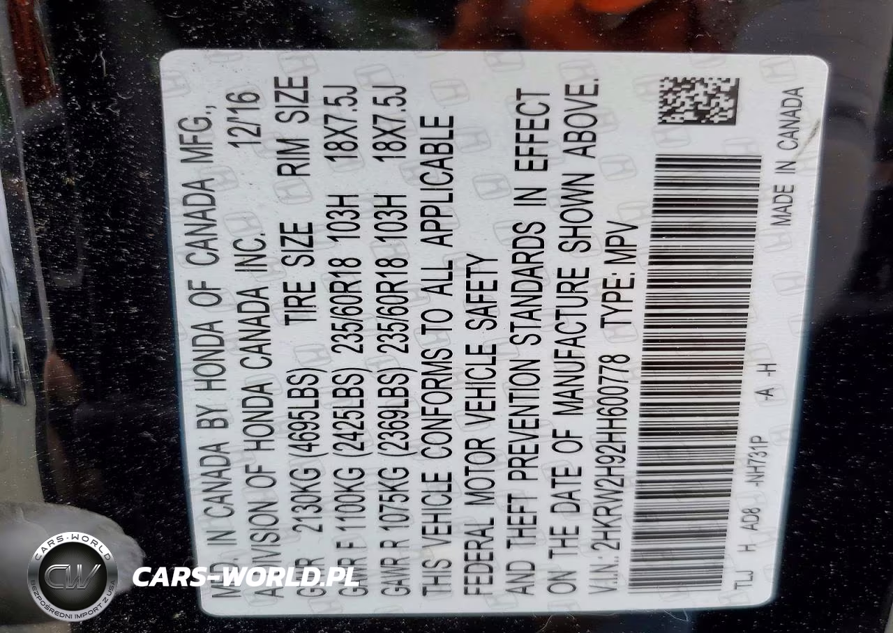 2017 Honda Cr-V Touring VIN:2HKRW2H92HH600778 - 14